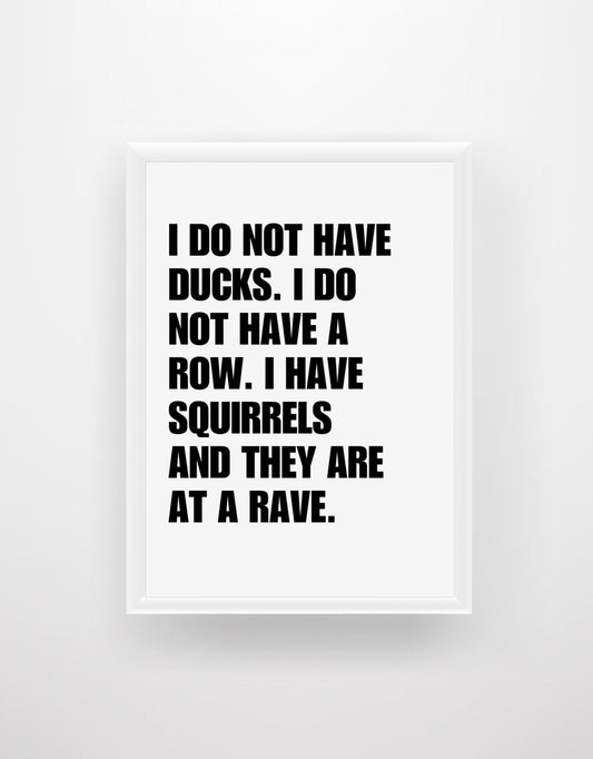 I do not have ducks, I do not have a row, I have squirrels and they are at a rave -Parenting  Quote Print